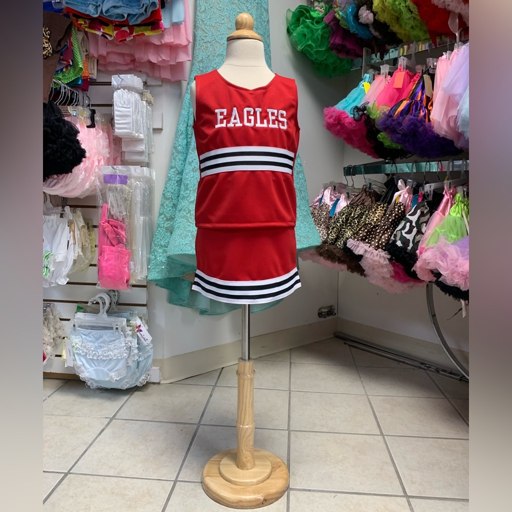Kids 5-14 Red White & Black Eagles Logo Cheerleader Cheerleading uniform Set NWT